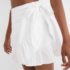 Aerie Linen Blend Wrap Mini Skirt in White